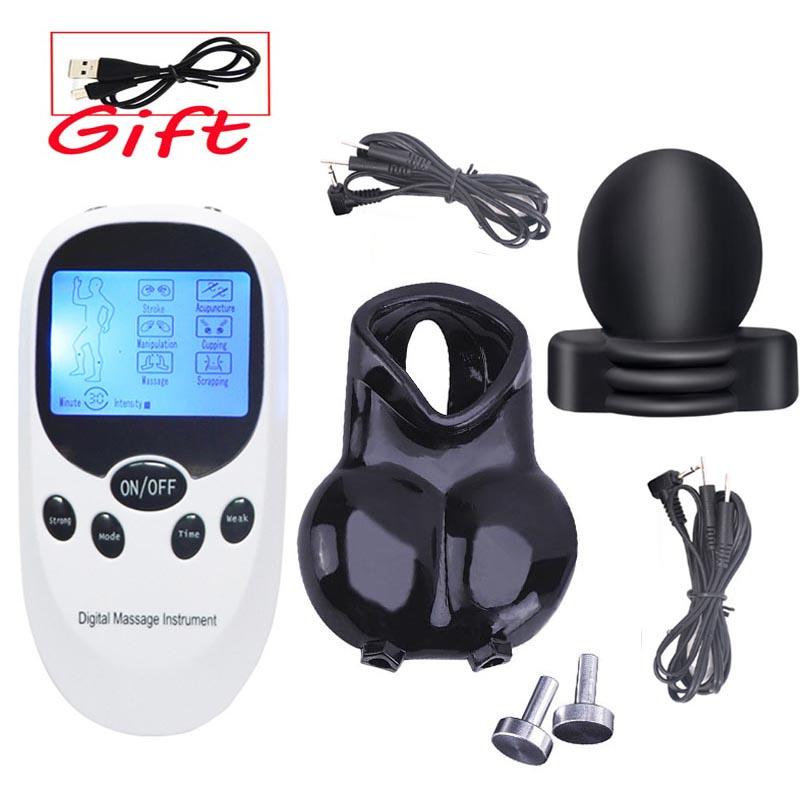 Electric Shock Scrotum Bondage Sleeves,SM Male Glans Electro Stimulator Massage Cup,Electro Sex Chastity Cage Cock Ring  Toy