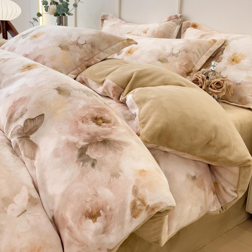 Thickened Milk Fleece Bed Four-Piece Set Double-Sided Fleece Quilt Cover Bed Sheet Coral Flannel Bedding