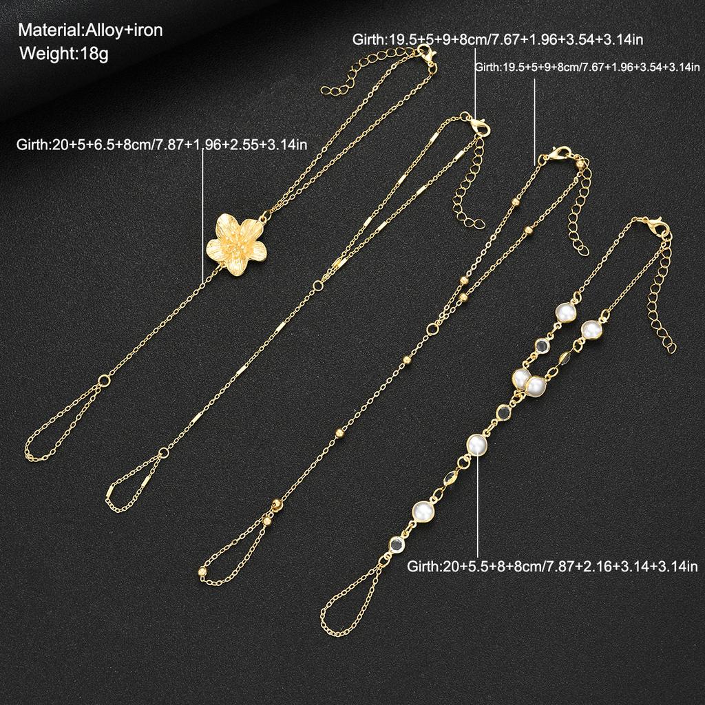 17KM 4 Piece Flower Bracelet Ring Set Fashion Jewelry Women Trendy Shiny Daily Party Accessory Gift For Her