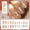 24pcs Autumn Maple Leaves Press On Nails Short Square Artificial Nails Stick on Nails For Thanksgiving Party
