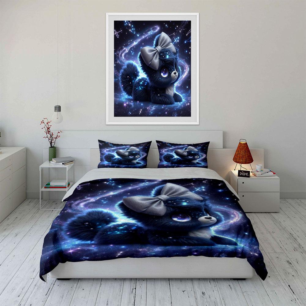 Adorable Cosmic Starry Pet Duvet Cover Set With 3D Printing Design Soft Polyester Bedding Set All-Season Comfort For Gifts