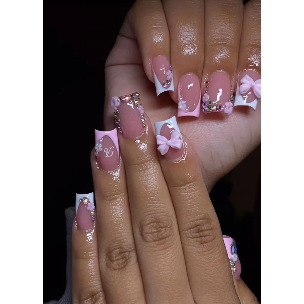 50/100 pezzi Rosa Bianco Kawaii Fiocco Ciondolo per Unghie 3D Resina Fiocco Flatback Gemme per Unghie 8*10mm Strass Gioielli per Nail Art #Papillon
