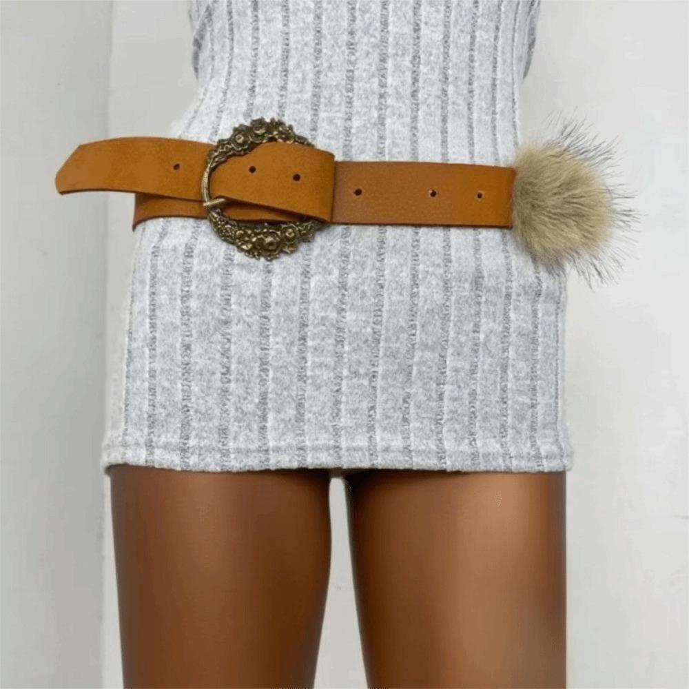 Suede Women Waistband Faux Fur Wide Belt Ins Waist Belt  Waist Accessories