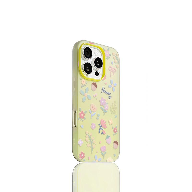Summer Floral Frosted Two-in-One Phone Case for Apple iPhone 14, 15, 16, 17 Pro Max