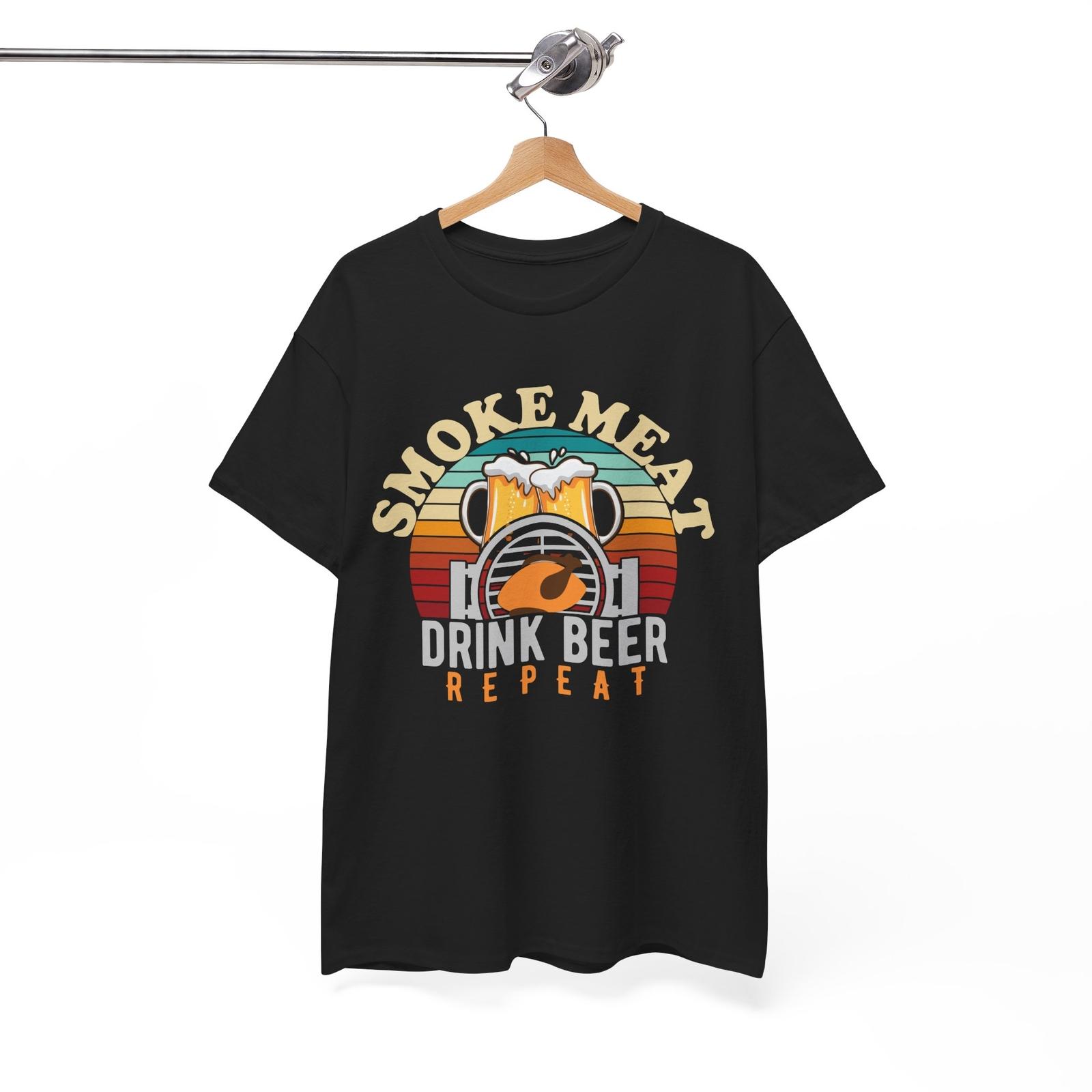 

Smoke meat Drink Beer Repeat | Classic Smoker Style T-Shirt | Chill Fit 3XL