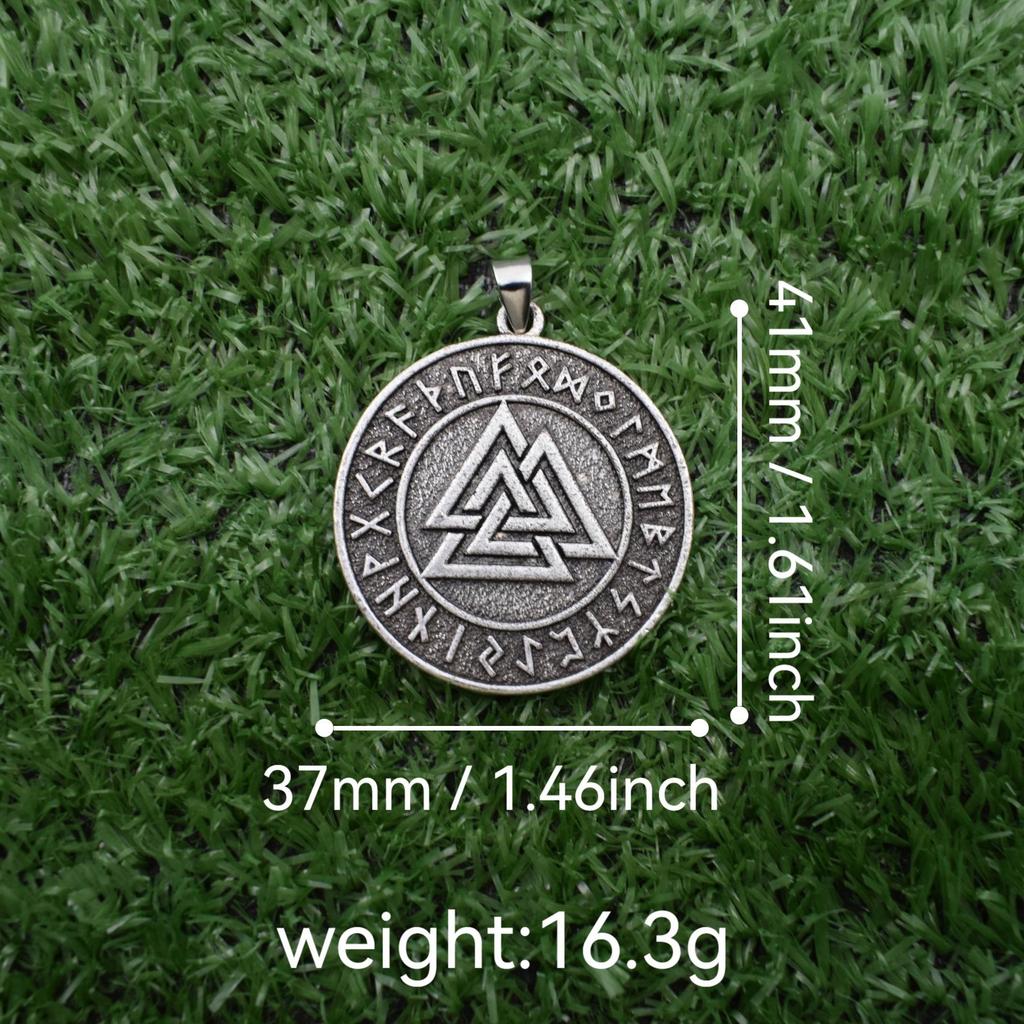 Valknut Pendant Necklace with Norse Runes Engraved Round Metal Amulet for Men and Women Suitable for Everyday Wear and Special Occasions