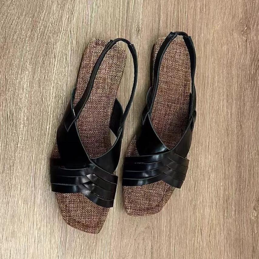 

Женские сандалии с квадратным носком, плетеные балетки, повседневная обувь, женские лоферы, тренд 2025, летние, неглубокие, удобные, сандалии для женщин, большие размеры 42 чёрный