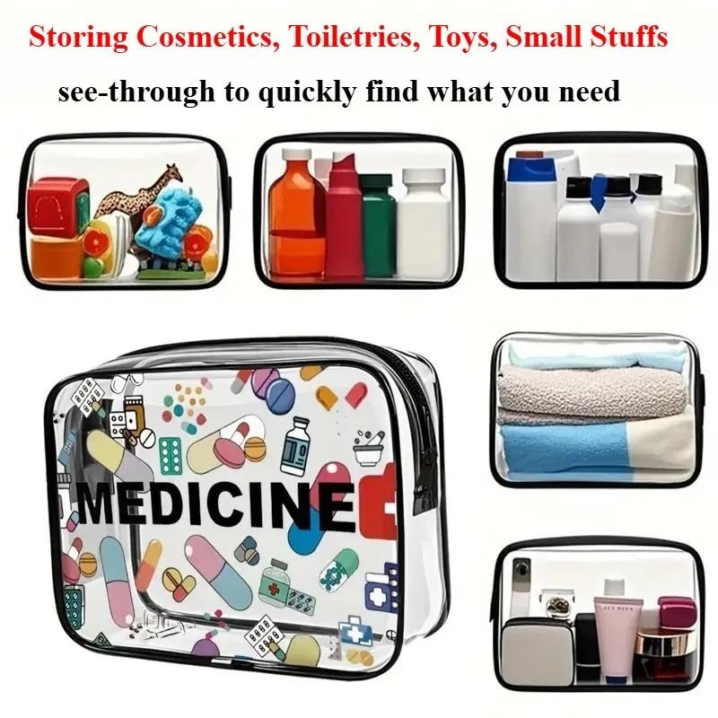 Large Capacity Transparent Travel Makeup Bag-Portable Multi-Functional Organizer for Cosmetics, Pills & Outdoor Toiletry Storage