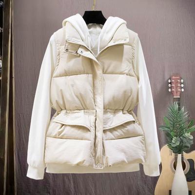 Colete de inverno feminino, casaco grosso, acolchoado, zíper, gola alta, proteção de pescoço, sem mangas, cor sólida, à prova de vento, retenção de calor, casaco de plumas para áreas externas