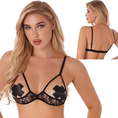 Bralette en dentelle florale non doublée pour femmes, design sans fil, confort doux, bretelles réglables, soutien-gorge transparent