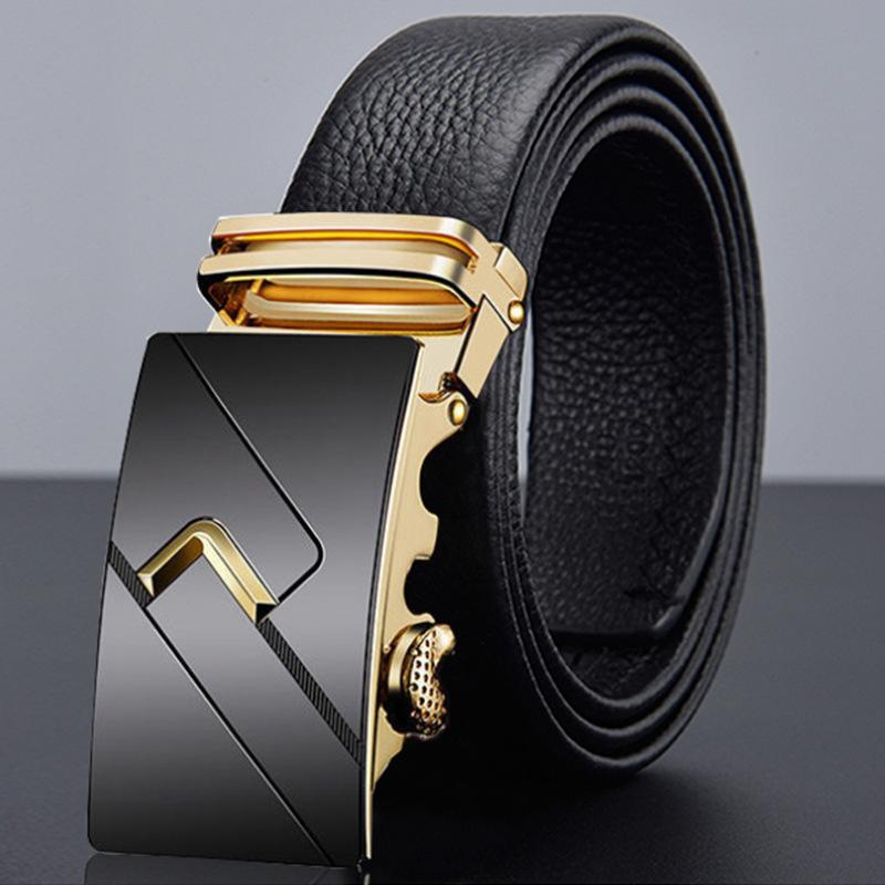 Men'S Cowhide Belt High-End Automatic Buckle Leather Belt Men'S Middle-Aged And Young Leisure Business Belt Men