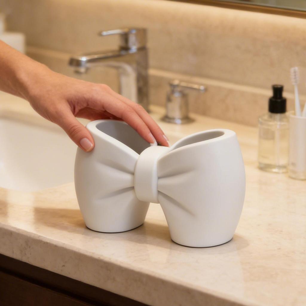 Bow Shape Toothbrush Holder Cute Makeup Brushes Holder Shaver Organizer Rack 3D Printing Double-basin Toothbrush Toothpaste Rack