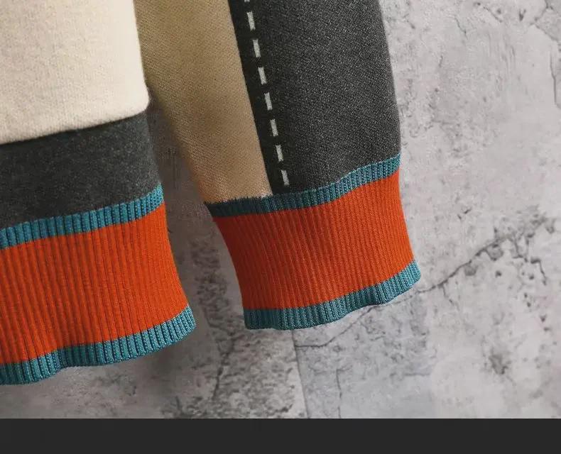 Pánský pletený kardigan s výstřihem do V - Móda jaro/podzim 2024, Svetr s barevnými bloky, Bunda v punkovém stylu