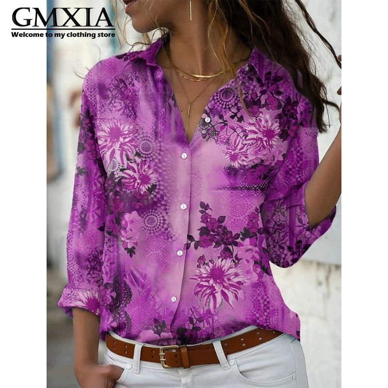 GMXIA 38 Color Women's Fashion Casual Long Sleeve POLO Neck Leisure Blouses & Shirts