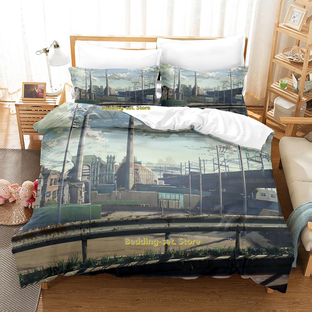 Zestaw pościeli Anime City Pojedynczy Bliźniak Pełny Queen King Size Zestaw do łóżka Sypialnia dla dorosłych Dzieci Zestawy poszewek na kołdrę Druk 3D Prześcieradło Anime