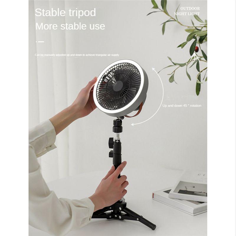 Camping Fan Multifunction USB Desk Tripod Stand Air Cooler Fan 10000Mah With Night Light For Outdoor Ceiling Fan