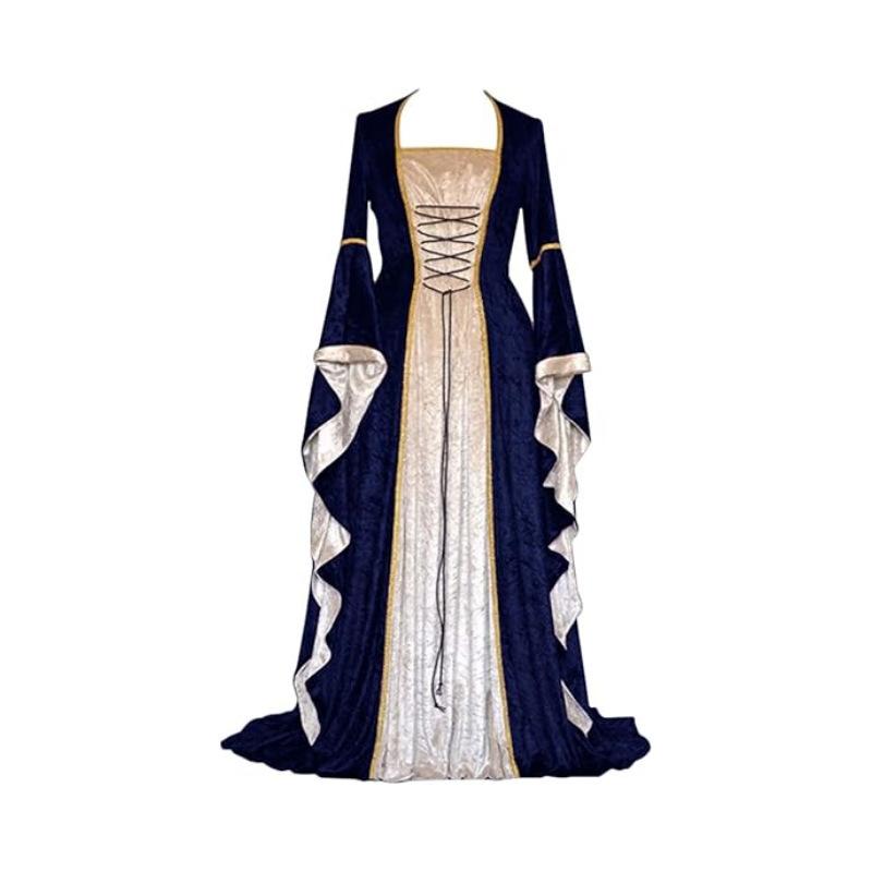Women's Plus Size Dress Flared Sleeves Retro Long Gold Velvet Dress