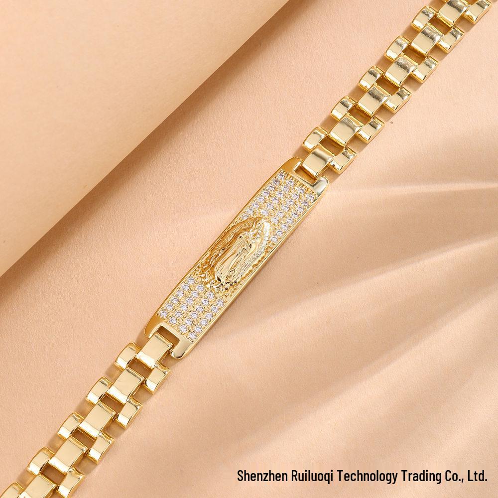 Pulseira Minimalista Virgem Maria Zircônia - Versátil, Luxuosa, Inspirada no Retro Corrente de Relógio para Amigo