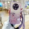 KADEM For Realme 14 Pro 5G Case Flower Pattern TPU Gradient Phone Cover with Lanyards