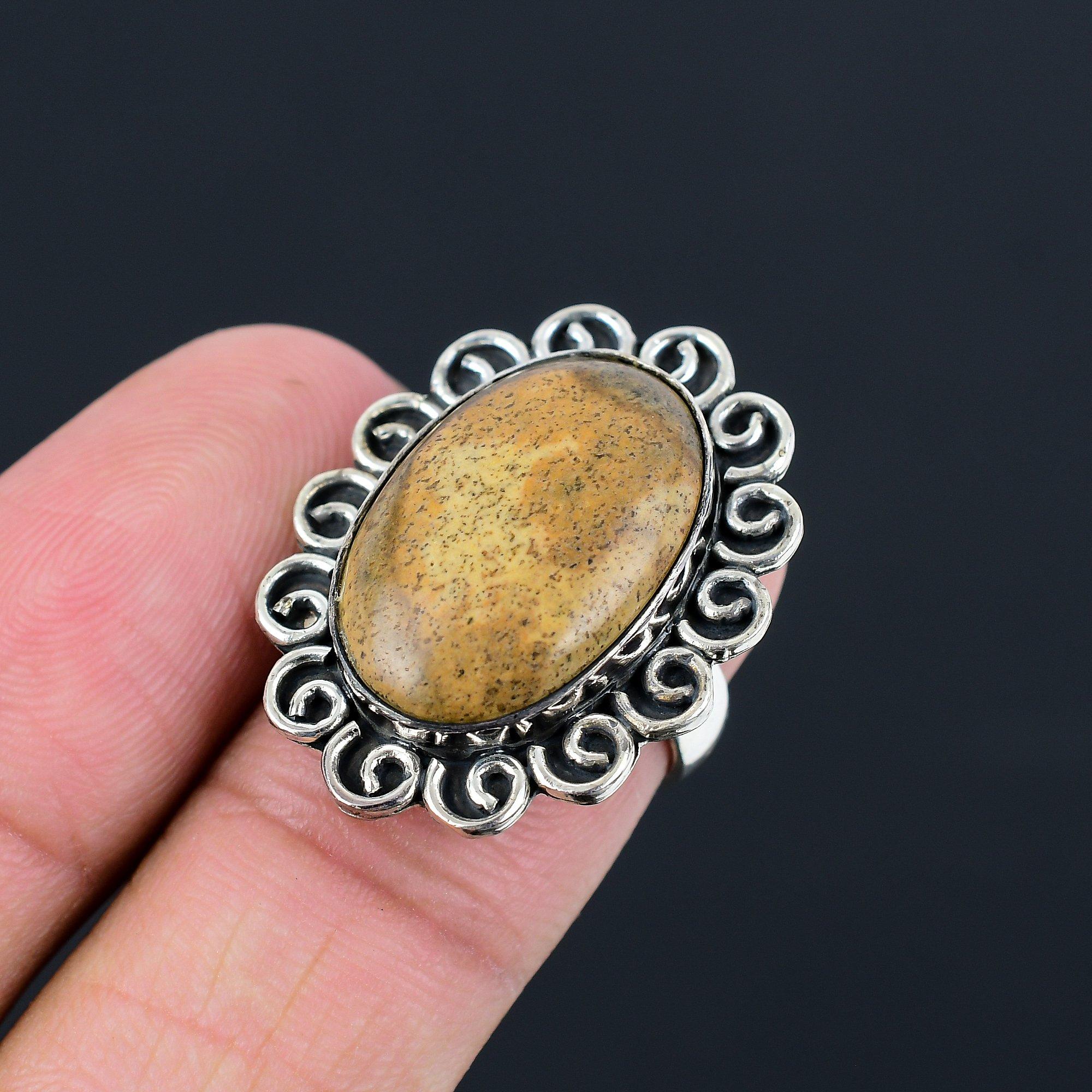 Picture Jasper Gemstone 925 Sterling Silver Art Deco Handmade Ring Jewelry US 6 6
