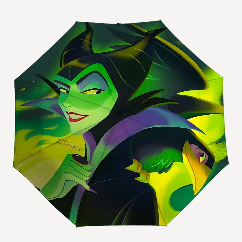 Maleficent Themed Automatic Opening and Closing Umbrella, Brightly Colored 8-rib Portable Umbrella, Suitable for Men and Women, A Perfect Gi