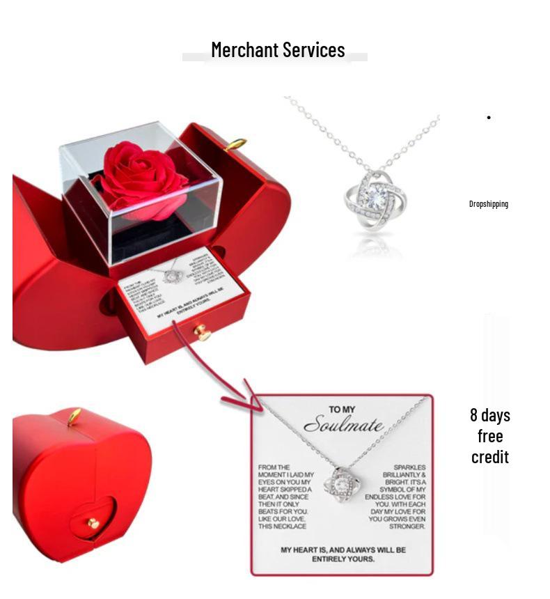Valentine's Day & Christmas Jewelry Gift Box: Four-Leaf Clover Necklace & Rose Eternal Flower for Women