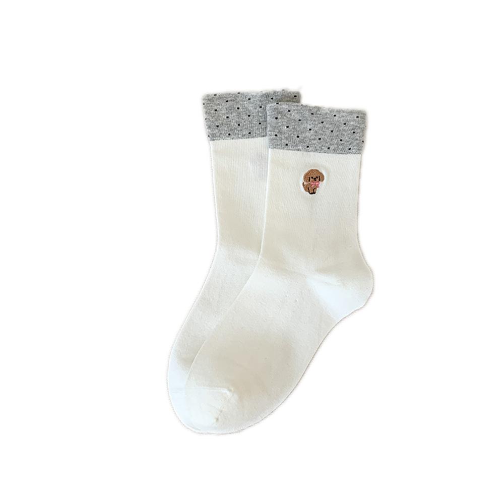 Female Embroidered Puppy Mid-calf Socks for Autumn and Winter, Sweet and Loose Postpartum Socks, Cartoon Socks