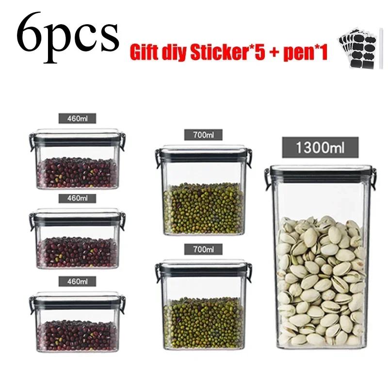 Food Storage Container Set Plastic Kitchen Refrigerator Noodle Breadbasket Sugar Flour Baking Supplies Pantry Organizer Set