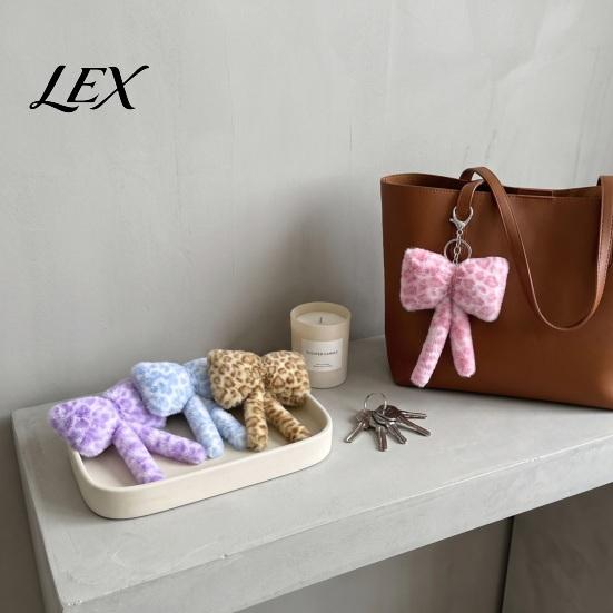 Cute Bag Accessories Leopard Print Plush Bow Keychain, Fluffy Bowknot Charm Key Holder with Lobster Clasp, Women Girls Handbag Decorative Accessory