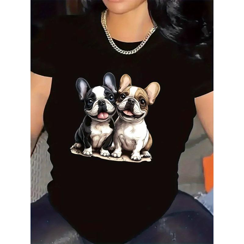 

European sizes T-Shirt Featuring a Black And White French Bulldog Print, Suitable for Home Or Dining Out, Made from Durable Great for Everyday Wear 4XL чорний