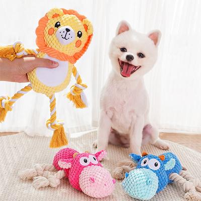Colorful Animals Shaped Dog Stuffed Plush Bite Toy Interactive Pet Toy for Fun Pet Cotton Rope Chew Resistan Squeaky Toy