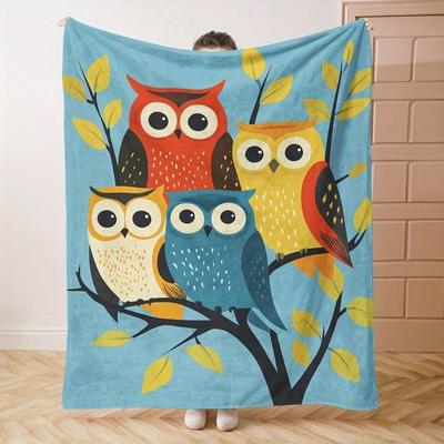 1 Stück Flanelldecke mit Eulenaufdruck - weich und leicht, für alle Jahreszeiten geeignet, geeignet für Betten, Sofas, Camping und Reisen