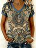 European and American Style Women's Clothing Casual V-neck Short-sleeved T-shirt D Digital Printing Source Wholesale
