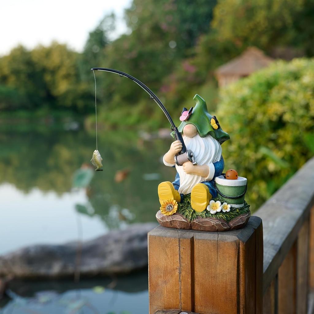 Valery Madelyn Gardening Earth Fairy Solar Garden Outdoor JP Figurine, Fishing, Light, Light, EG1305-0057