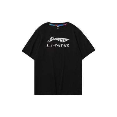 Li Ning T Shirts Unisex Black Crew Neck Moderate Straight Fit YHST175-1
