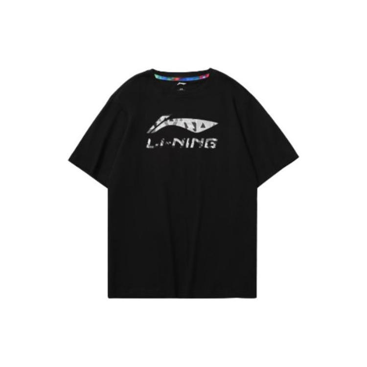Li Ning T Shirts Unisex Black Crew Neck Moderate Straight Fit YHST175-1
