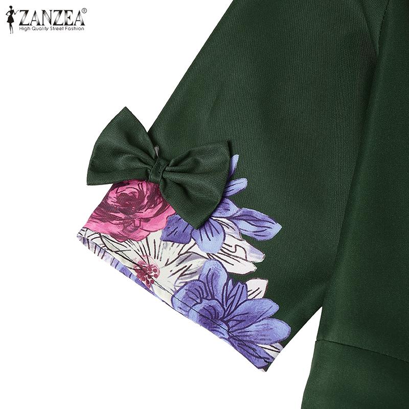 ZANZEA Women Floral Print Casual Round Neck Short Sleeve Dress