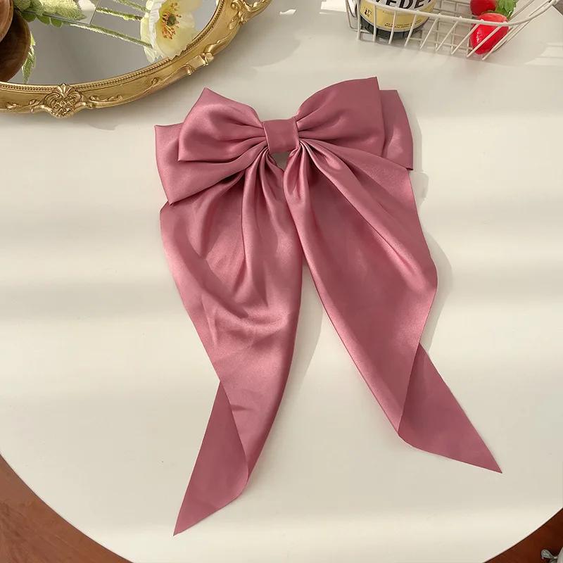 

1Pcs Fashion HairAccessorie Elegant Solid Large Bow Ribbon Hair Clip For Women Girl Sweet Headband Soft Satin Hairpin Hairgrip рожевий