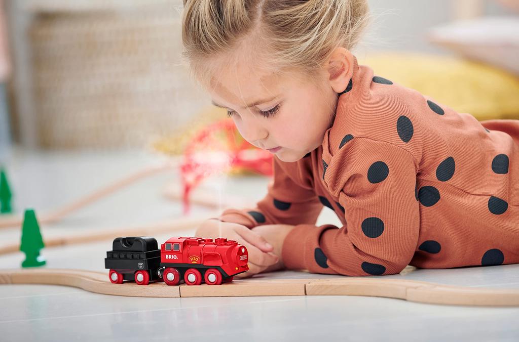 BRIO WORLD Steam Engine Train Set 36017 [24 Pieces] for Ages 3 and Up (Electric Train Toy, Wooden Rails) Red, Green, and Gray