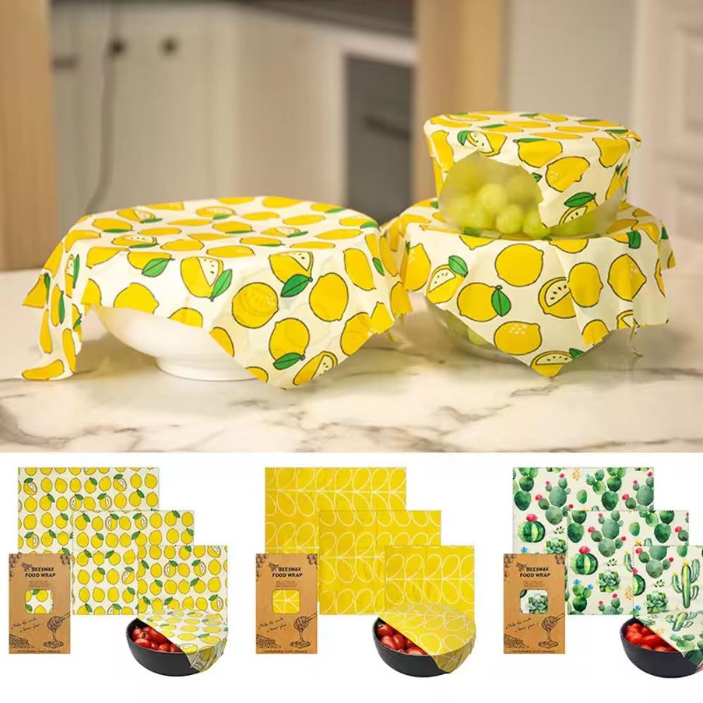 3pcs/Set Reusable Beeswax Wrap Paper Natural Food Wrapping Paper Fresh Keeping Cloth  Sandwich