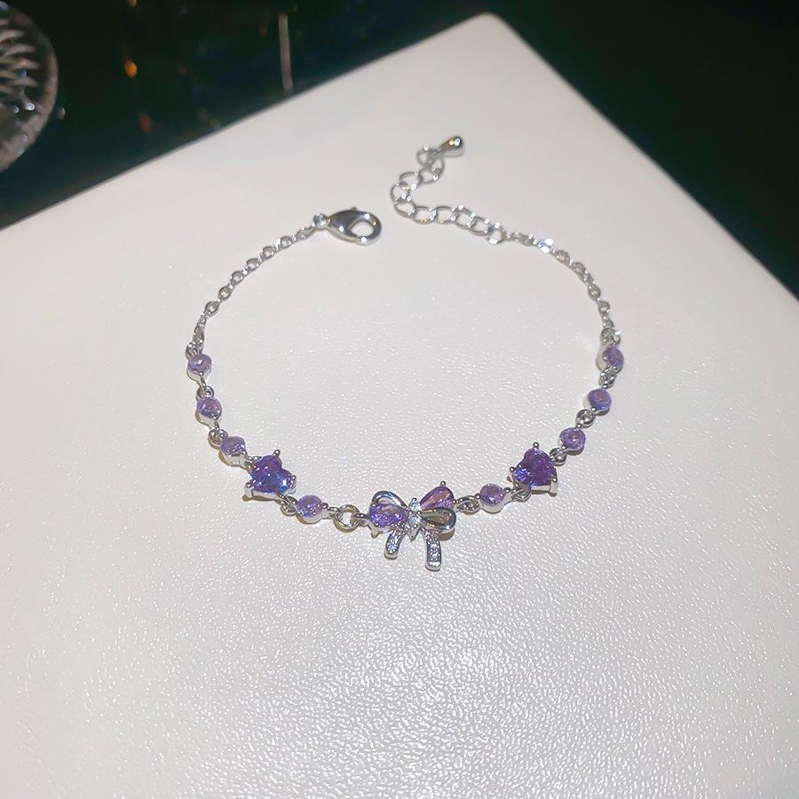 Exquisite Zirconia Bow Heart Bracelet: High-End, Versatile, Dopamine Sparkle for Women