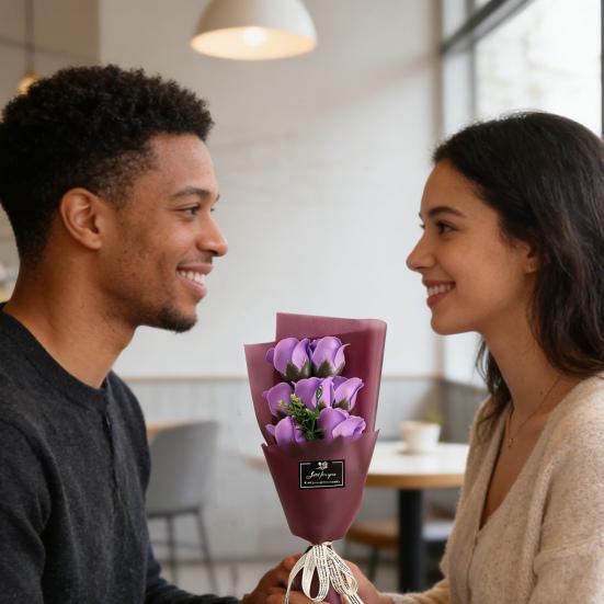 7 Head Artificial Rose Bouquet Handcrafted Soap Flower Petals Decoration Valentine's Day Anniversary Birthday Women Mother Wife Girlfriend Gifts