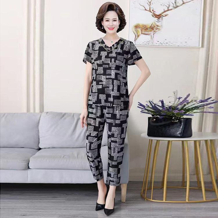 

2026 Summer Chinese Style Cotton Silk Two-Piece Set for Women: Trendy, Slimming, Middle-Aged Fashion XL