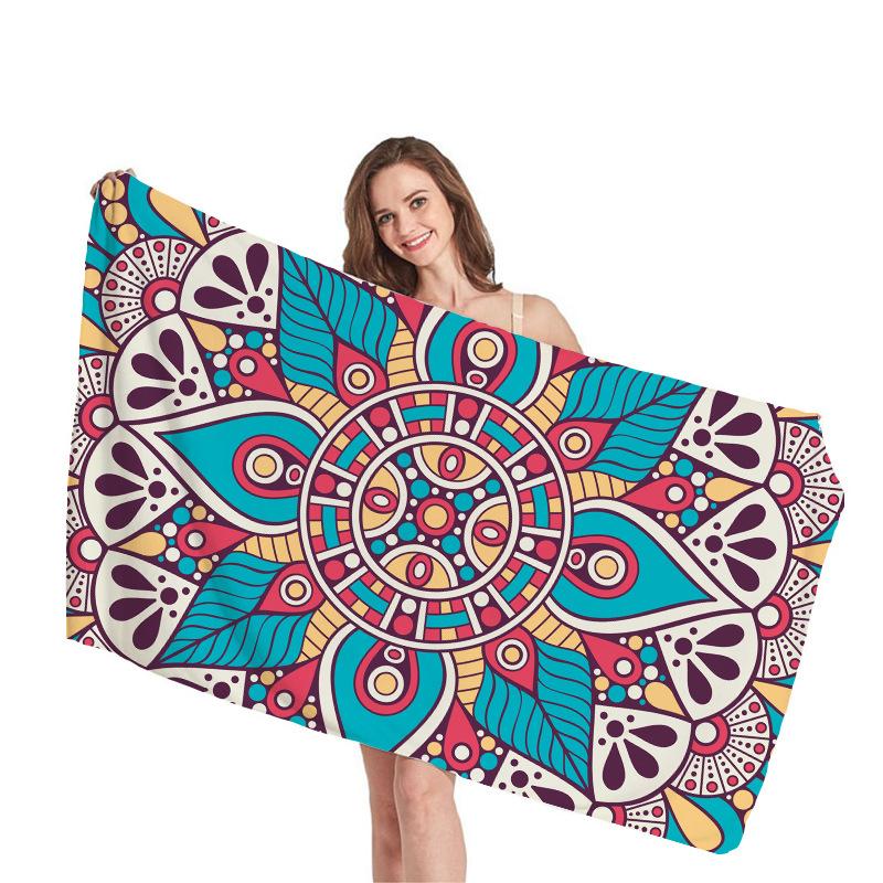 Ethnic Mandala Geometry Digital-printed Polyester Superfine Fiber Double-sided Fleece Beach Vacation Bath Towel, Beach Towel