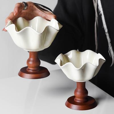 Retro Schalen auf hohem Fuß Moderne Keramik Eisbecher Kreative Holz-Aufbewahrungsplatten Einfache Schreibtisch-Aufbewahrungsdekorationsplatten
