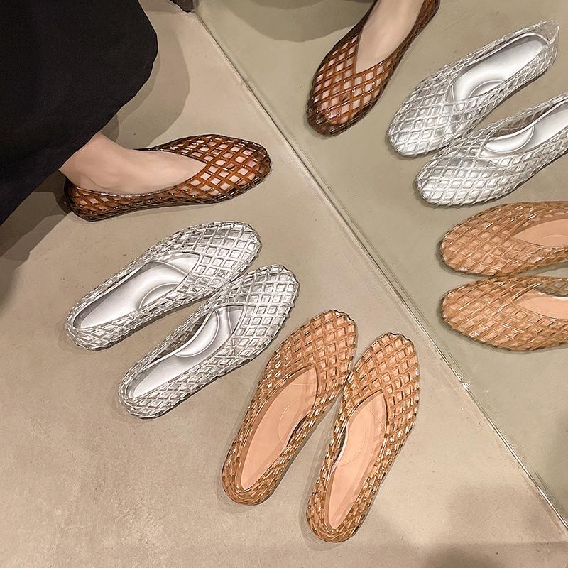 New Mesh Shoes Sandals Women'S Beach Pvc Jelly Mesh Hollowed Out Flat Bottom Comfortable One-Pedal Women'S Casual Slippers