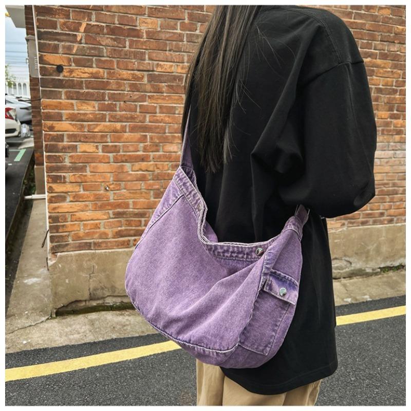 Cowboy Canvas Bag Simple Vintage Washed Half Round Crossbody Bag