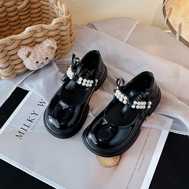 Girls' leather shoes 2025 spring and autumn new cute bow pearl princess shoes children's performance shoes fashion single shoes trend