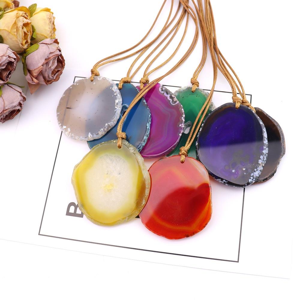 Natural Agate Sheet Rough Stone Pendant Irregular Agate Rough Stone Necklace Pendant Colored Natural Stone Sweater Chain