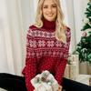 Women Christmas Sweater High Collar Long Sleeve Jacquard Snowflake Print Knitting Tops Loose Fit Knitwear